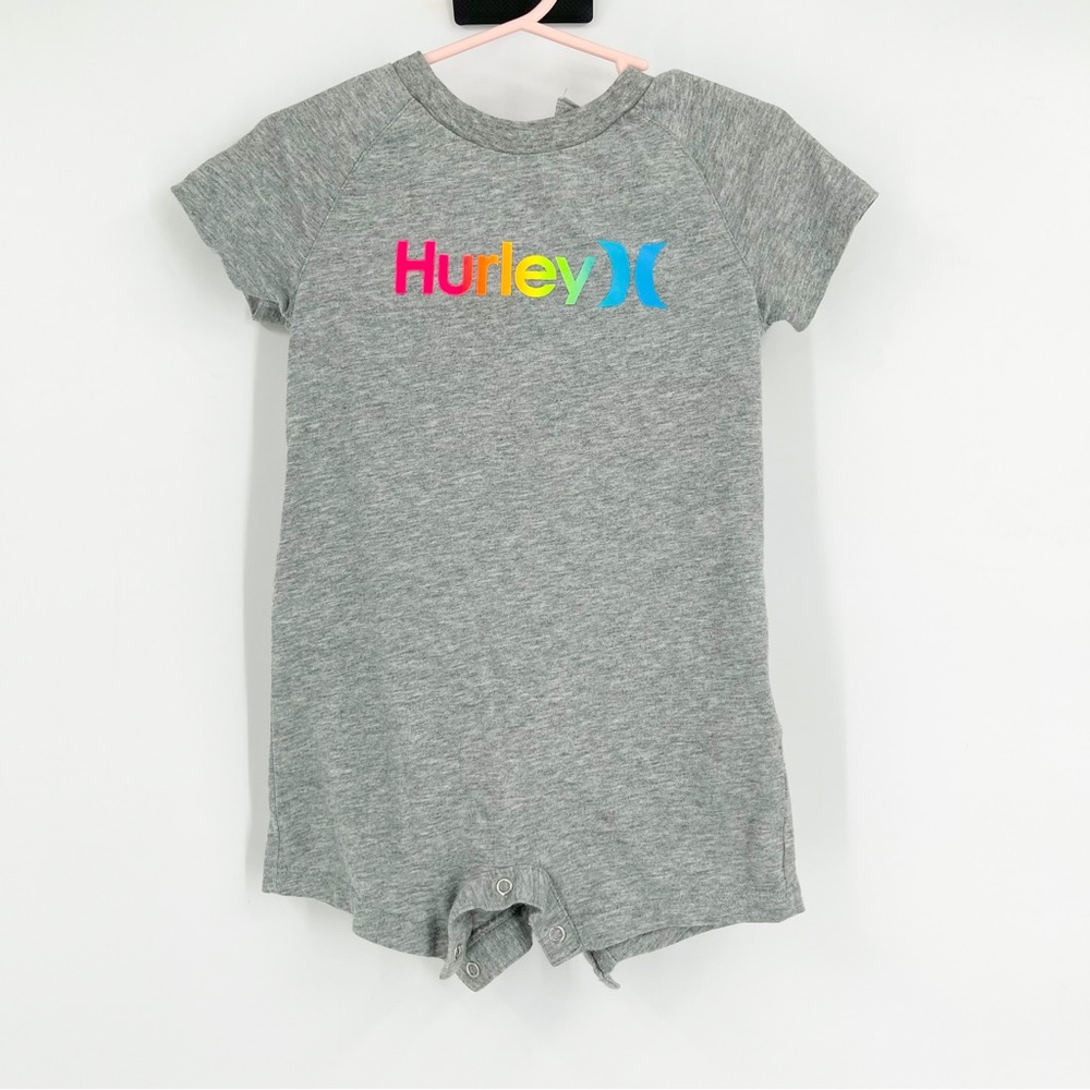 Hurley One Piece Gray Neon Logo Button Bottom & Neck Baby Size 24 Months